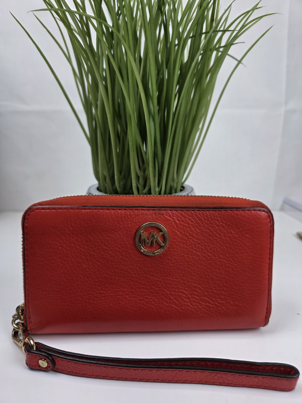 Michael Kors Red Orange Zip Wristlet Wallet